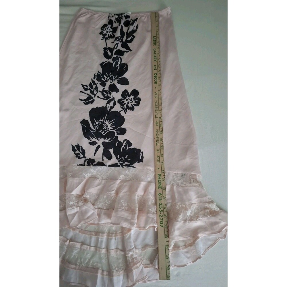 Free People Long Lost Lover Maxi Slip Skirt Lace Inset Satin Flouncy Pink M EC - Picture 12 of 12